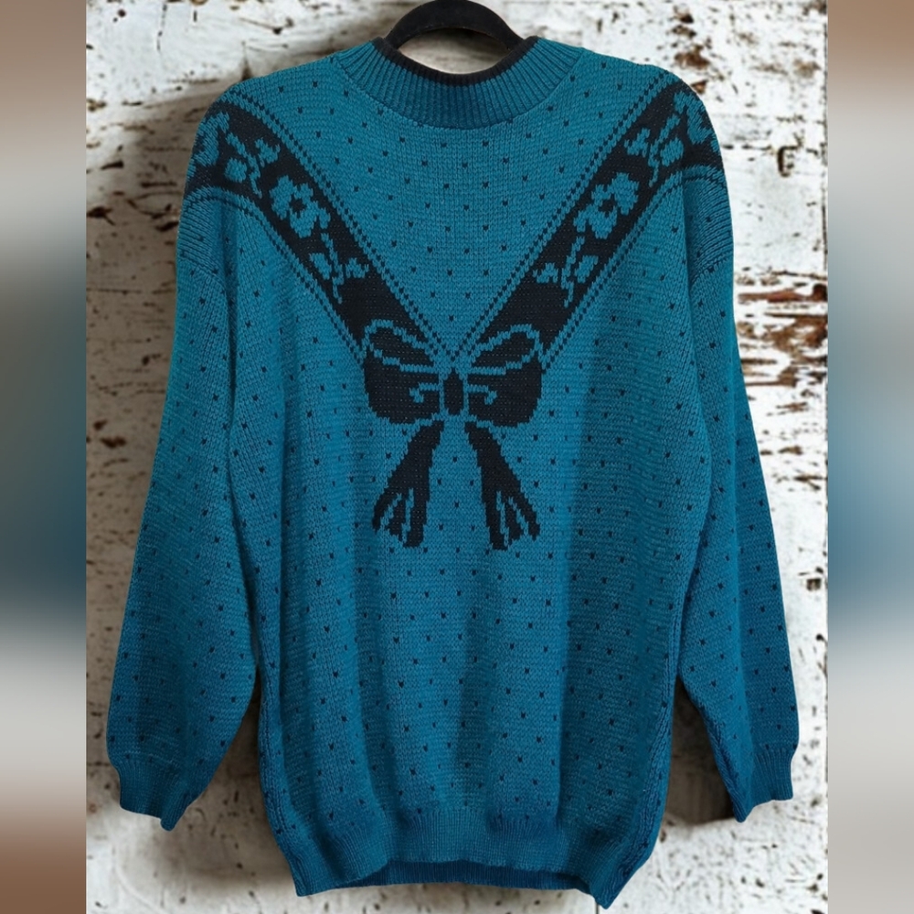 Vintage 80s/90s Classic Essentials Knit Teal Sweater Size Medium